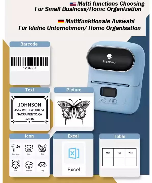 Phomemo M110 Bluetooth Etikettendrucker für iPhone und Android-Handys, tragbarer