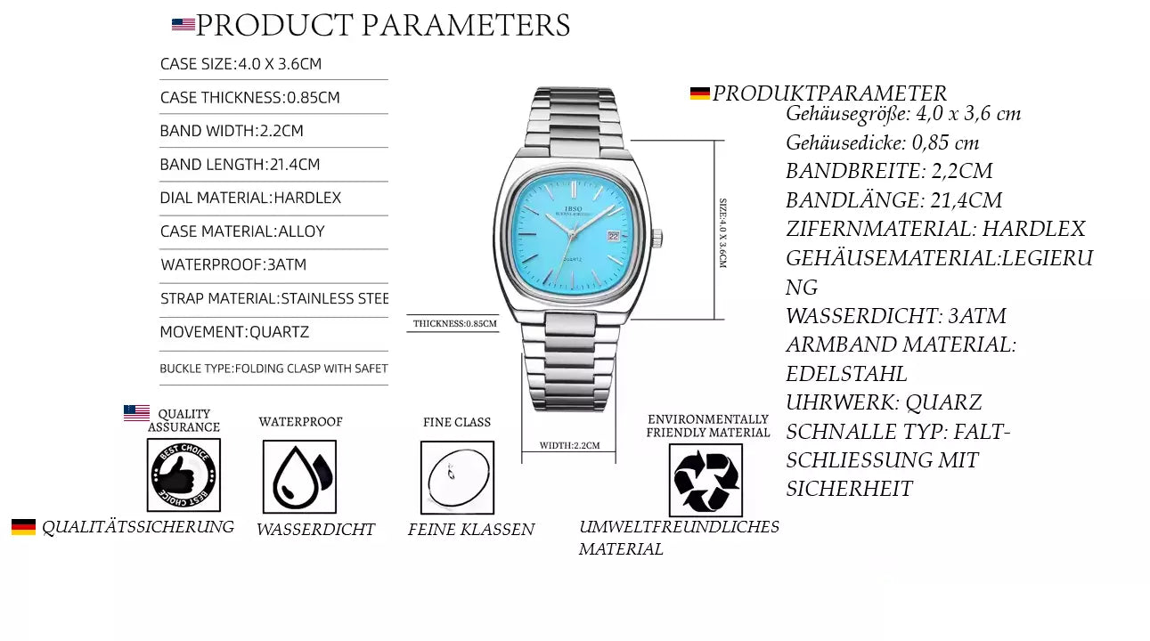 Uhr IBSO Herren Business Stil Quarz Uhr 3ATM wasserdicht Neueste